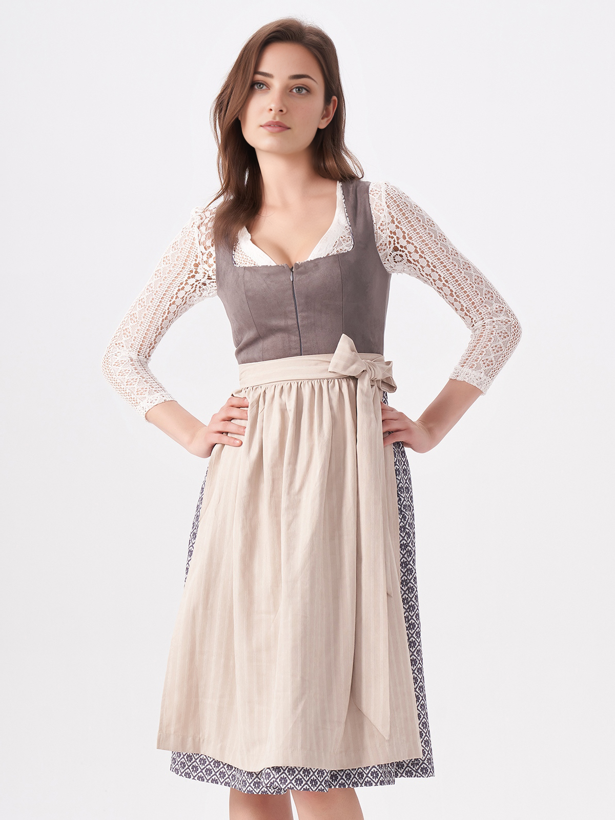 Elegantes graues Dirndl mit Hakenverschluss